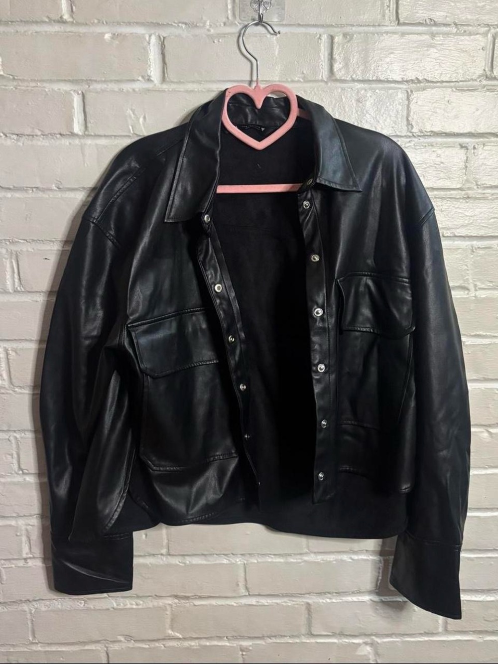Black faux leather jacket with buttons - Zara
